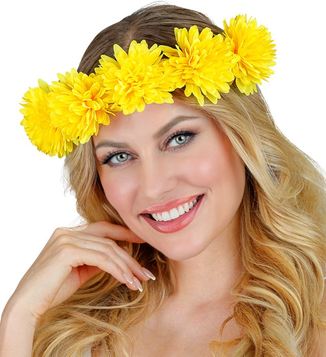 Gelbes Stirnband mit Blumenmotiv als Fasnachts-Accessoire