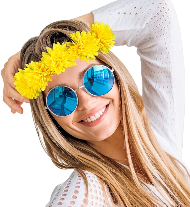 Gelbes Stirnband mit Blumenmotiv als Fasnachts-Accessoire