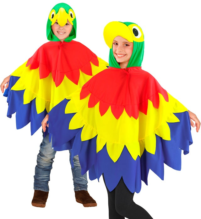 Papagei-Poncho mit Kapuze in bunten Farben für Fasnacht und Karneval