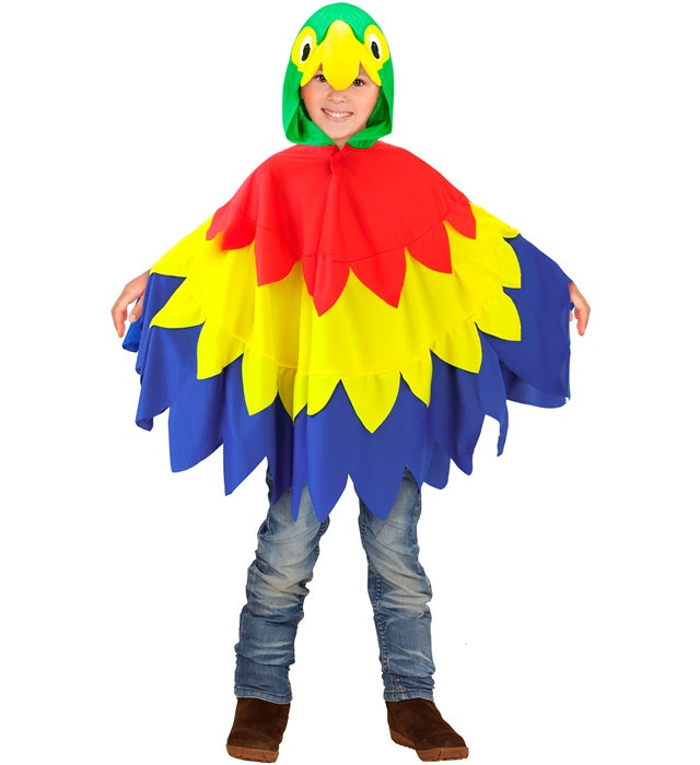 Papagei-Poncho mit Kapuze in bunten Farben für Fasnacht und Karneval