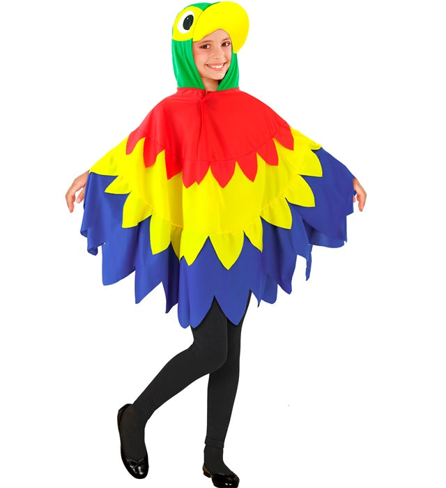Papagei-Poncho mit Kapuze in bunten Farben für Fasnacht und Karneval