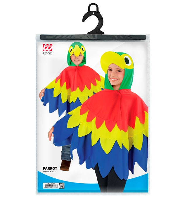 Papagei-Poncho mit Kapuze in bunten Farben für Fasnacht und Karneval