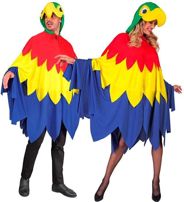 Bunter Papagei-Poncho mit Kapuze für Fasnacht und Karneval
