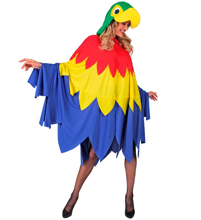 Bunter Papagei-Poncho mit Kapuze für Fasnacht und Karneval