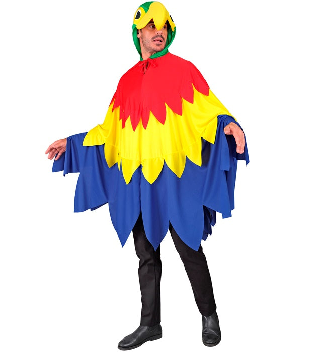 Bunter Papagei-Poncho mit Kapuze für Fasnacht und Karneval