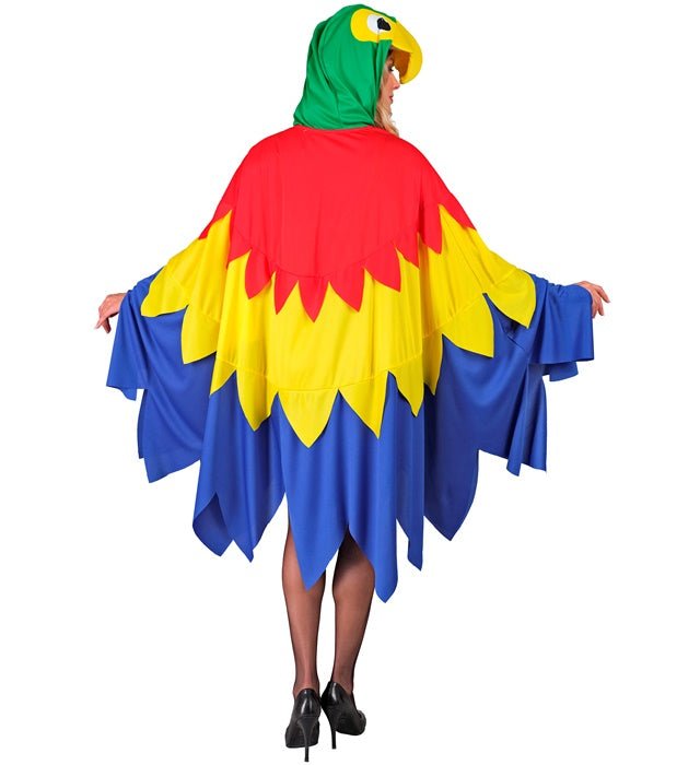 Bunter Papagei-Poncho mit Kapuze für Fasnacht und Karneval