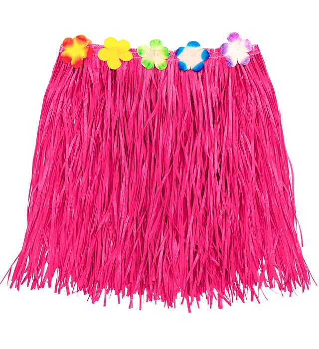 Pinker Hawaii Bastrock mit farbigem Blumengürtel, 40 cm Länge