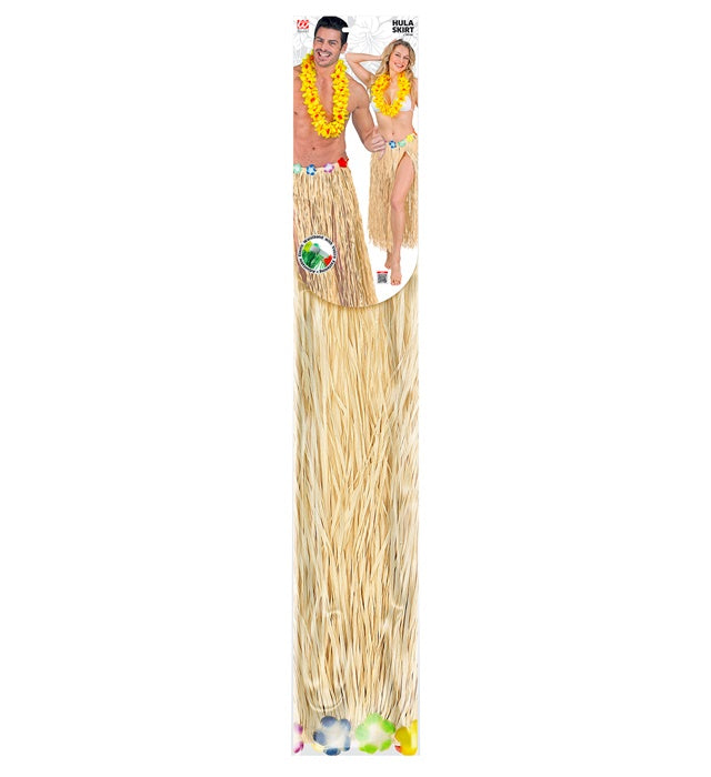 Naturfarbener Hawaii Bastrock mit farbigem Blumengürtel, 80 cm Länge