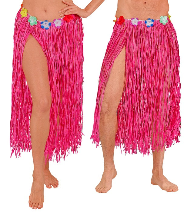 Pinker Hawaii Bastrock mit farbigem Blumengürtel, grössenverstellbar, 80 cm lang