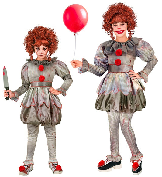 Killer Clown Kostüm Set mit Kleid, Leggings, Gürtel und Schuhüberziehern