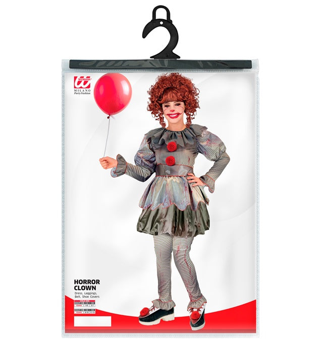 Killer Clown Kostüm Set mit Kleid, Leggings, Gürtel und Schuhüberziehern