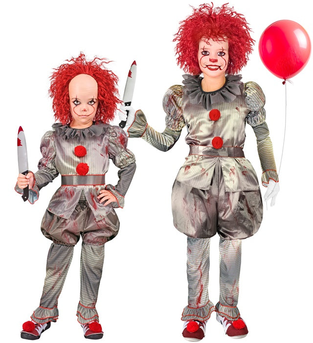 Horror Clown Kostüm Komplettset mit Hemd, Hose, Shorts, Gürtel und Überschuhen