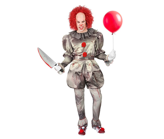 Horrorclown "ES" Herrenkostüm Kleid, Leggings, Gürtel, Schuhüberzieher