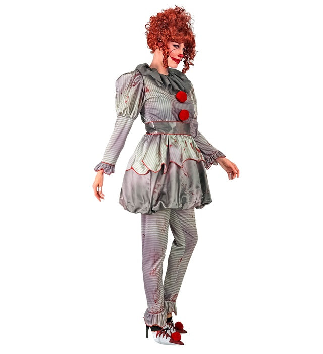 Killer Clown Kostüm mit Kleid, Leggings und Schuhüberziehern in gruseliger Optik
