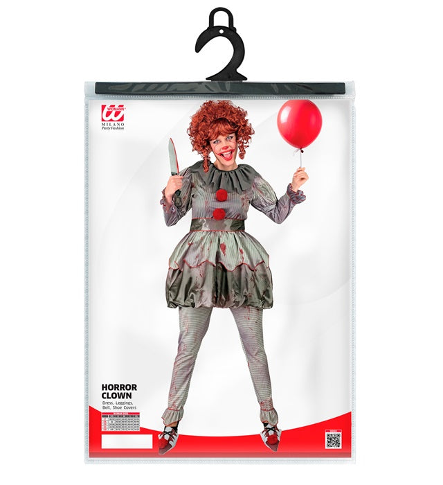 Killer Clown Kostüm mit Kleid, Leggings und Schuhüberziehern in gruseliger Optik