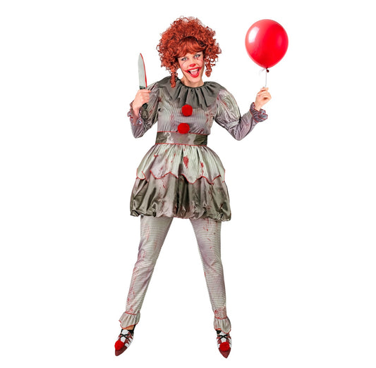 Horrorclown "ES" Damenkostüm Kleid, Leggings, Gürtel, Schuhüberzieher