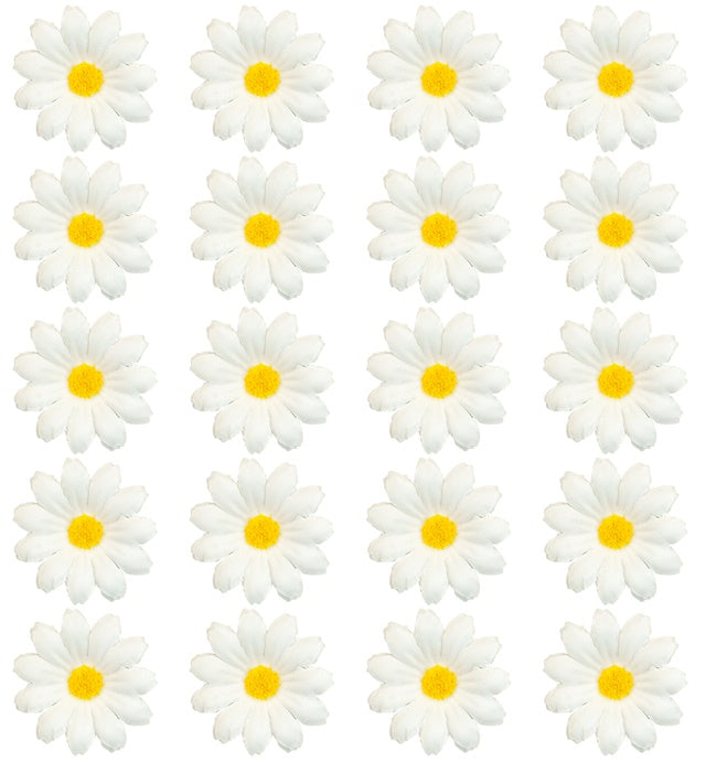 20 künstliche Gänseblümchen als Dekoration auf hellem Hintergrund