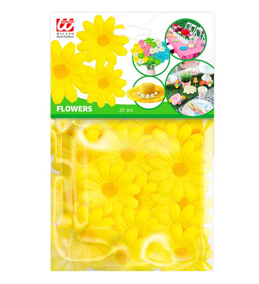 Set mit 20 gelben künstlichen Dekoblumen für Fasnacht und Mottoparty