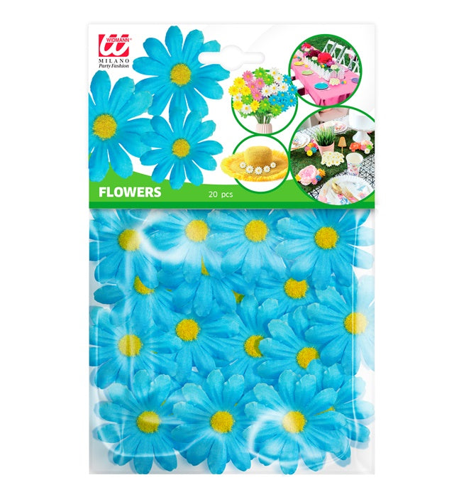 20 blaue Deko Blumen für Fasnacht und Partydekoration