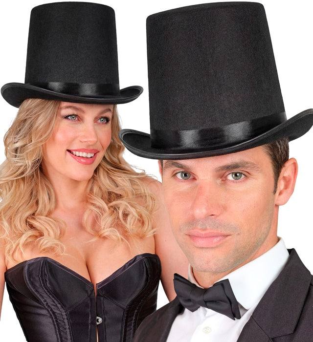 Sehr großer schwarzer Zylinderhut aus Filz für Fasnacht und Halloween