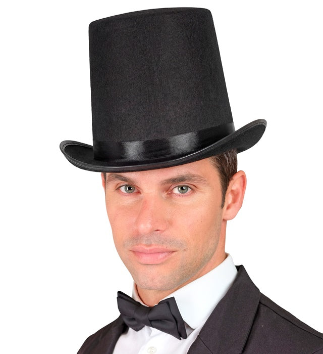 Sehr großer schwarzer Zylinderhut aus Filz für Fasnacht und Halloween