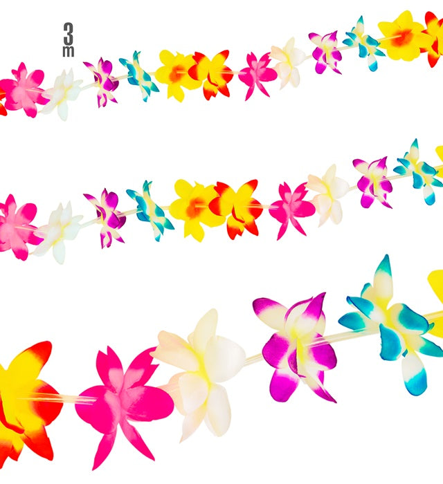 Bunte Blumen-Girlande 3 Meter lang als farbenfrohe Dekoration für Fasnacht und Mottopartys