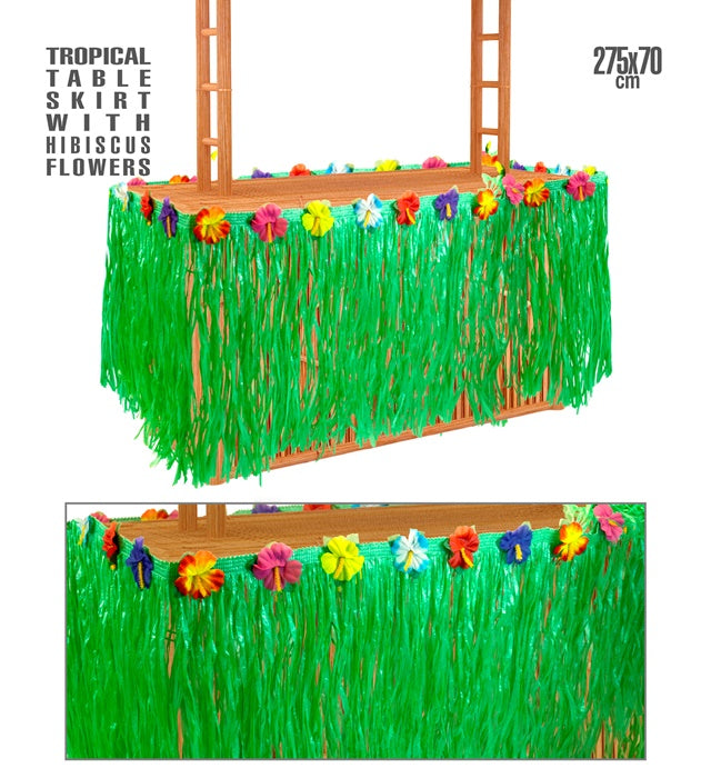 Tropische Tischdekoration mit bunten Hibiskusblüten, 2,75 Meter lang