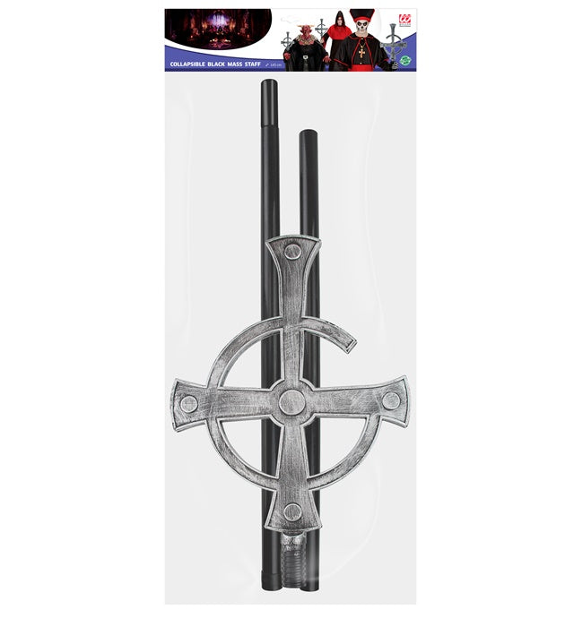 Zerlegbarer schwarzer Priesterstab 145 cm für Halloween-Kostüm