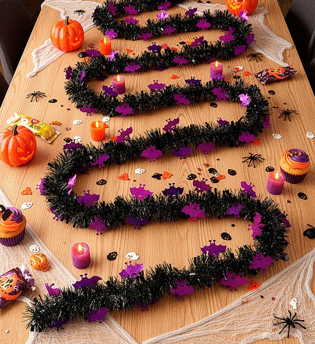 Fledermausgirlande aus Lametta in Schwarz, 3 Meter lang, dekorativ für Fasnacht und Halloween