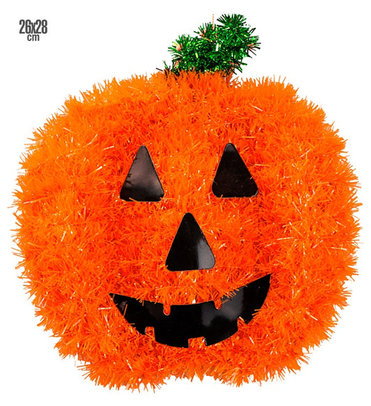 Kürbis aus silbernem Lametta, 26x28 cm, als Halloween- und Fasnachtsdeko