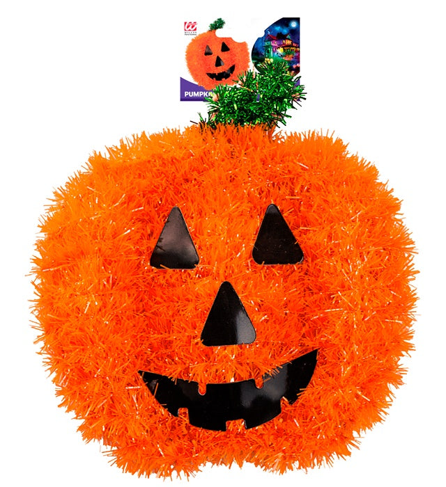 Kürbis aus silbernem Lametta, 26x28 cm, als Halloween- und Fasnachtsdeko