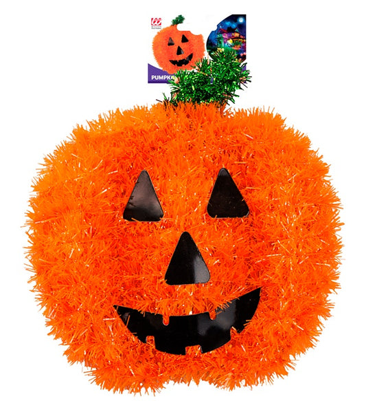 Kürbis aus silbernem Lametta, 26x28 cm, als Halloween- und Fasnachtsdeko