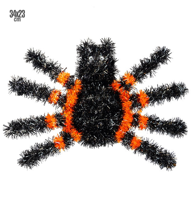 Lametta-Spinne schwarz-silber 34x23 cm als Fasnacht- und Halloween-Dekoration
