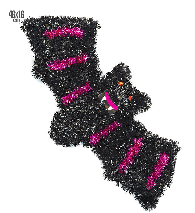 Fledermaus Dekoration aus silbernem Lametta, 46x16 cm, ideal für Fasnacht und Halloween