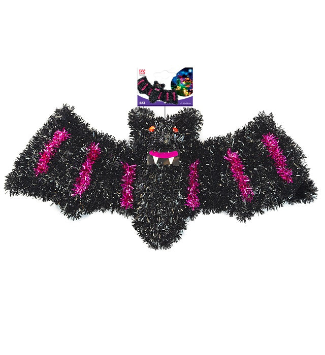Fledermaus Dekoration aus silbernem Lametta, 46x16 cm, ideal für Fasnacht und Halloween
