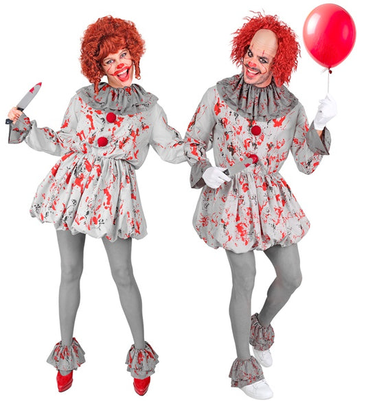 Vintage Horror Clown Kostüm mit Kleid, Halskrause und Schuhüberziehern