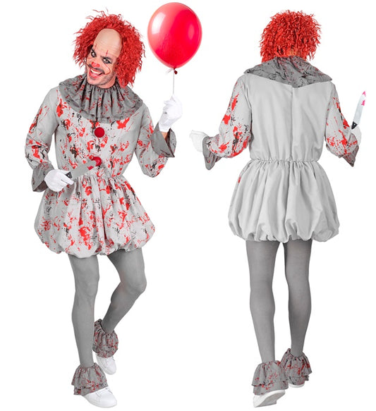 Vintage Horror Clown Kostüm mit Kleid, Halskrause und Schuhüberziehern