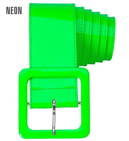 Neon grüner Vinylgürtel als auffälliges Fasnachts-Accessoire