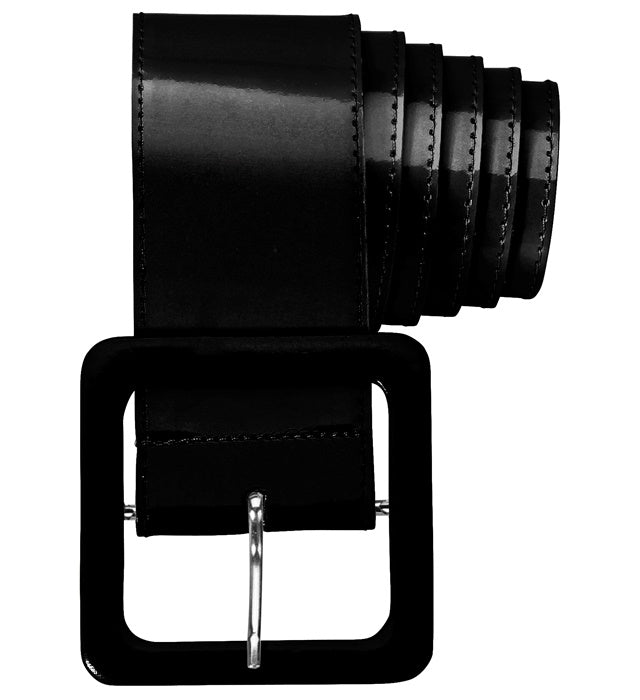 Schwarzer glänzender Vinylgürtel als Kostüm-Accessoire