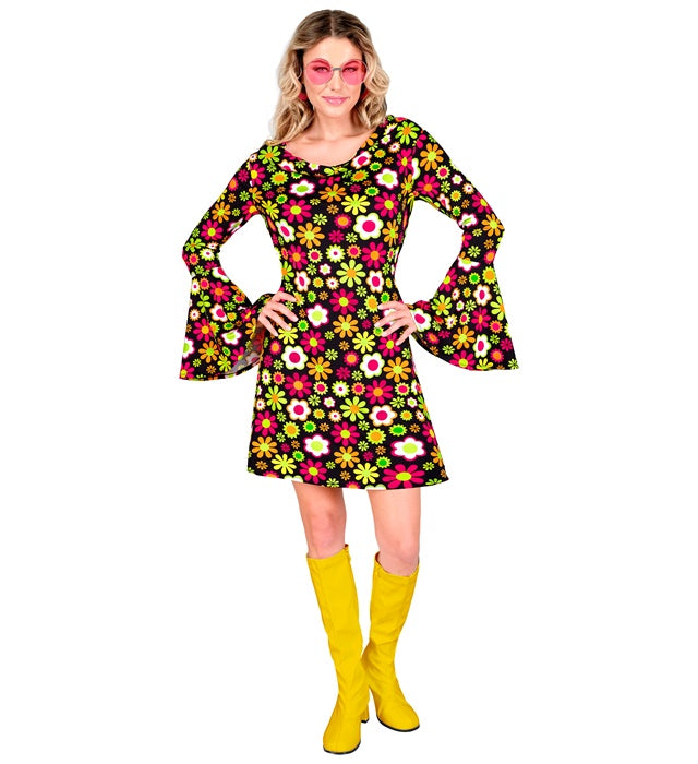 60er Jahre Kleid mit buntem Blumenmuster im Retro-Stil