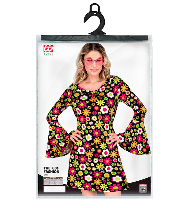 60er Jahre Kleid mit buntem Blumenmuster im Retro-Stil