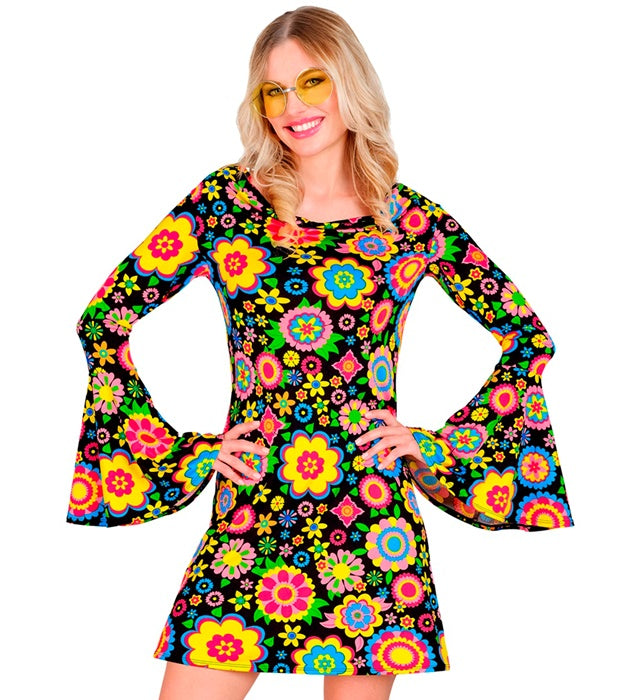 60er Jahre Kleid mit buntem Blumenmuster für Fasnacht und Karneval