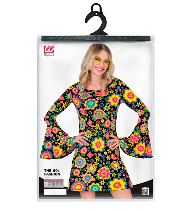 60er Jahre Kleid mit buntem Blumenmuster für Fasnacht und Karneval