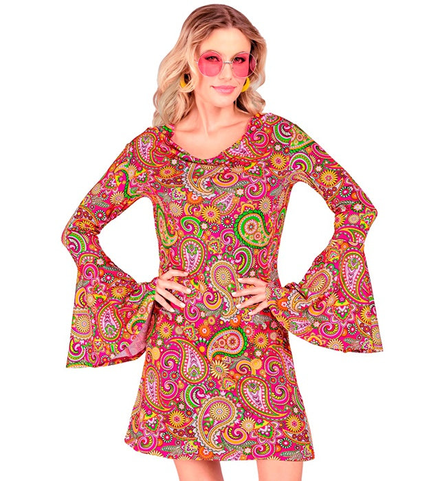 60er Jahre Paisley Kleid in buntem Retro-Design für Fasnacht