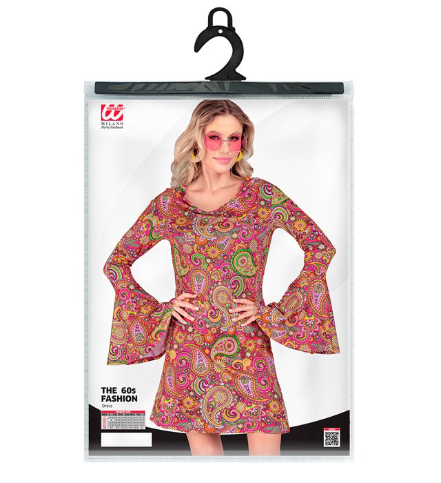60er Jahre Paisley Kleid in buntem Retro-Design für Fasnacht
