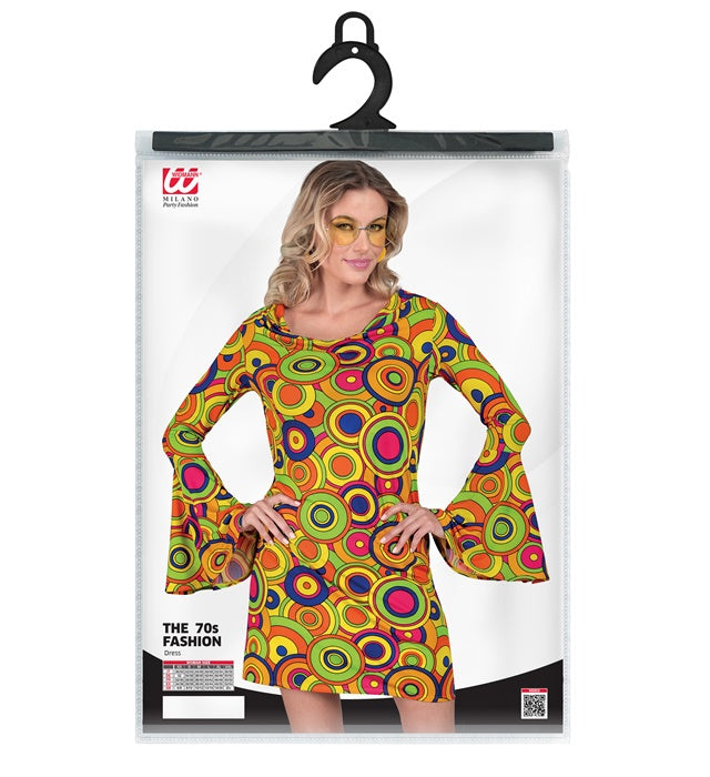 THE 70s GROOVY STYLE Kleid mit gelben Kreisen im Retro 70er Jahre Design