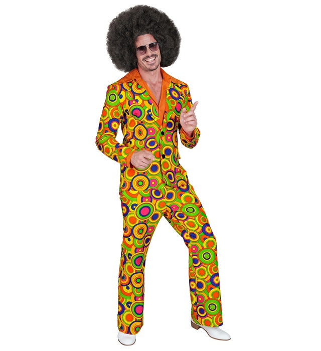 THE 70s Groovy Style Kostüm mit gelben Kreisen – Jackett und Hose im Retro-Look