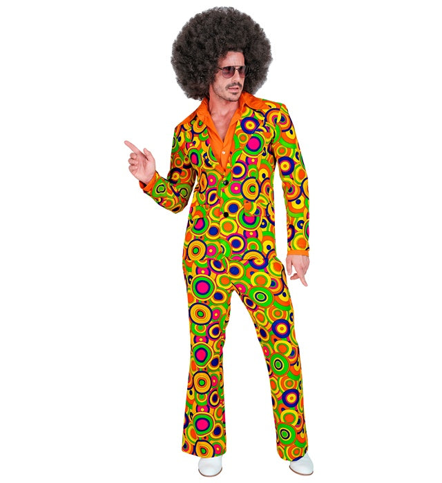 THE 70s Groovy Style Kostüm mit gelben Kreisen – Jackett und Hose im Retro-Look