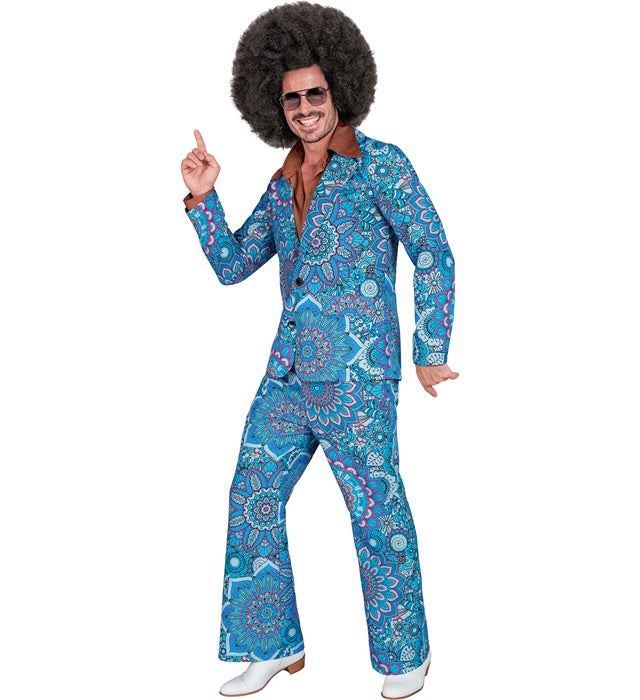 60er Jahre blaues Mandala Kostüm Jackett und Hose für Fasnacht