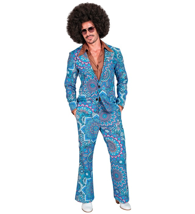 60er Jahre blaues Mandala Kostüm Jackett und Hose für Fasnacht